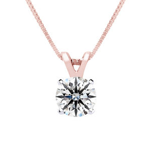 1/2 Carat Lab Grown Diamond Soltiaire Necklace In 14K Rose Gold, 18 Inches